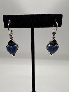Don Lucas Blue Lapis 925 Sterling Silver Heart Dangle Earrings